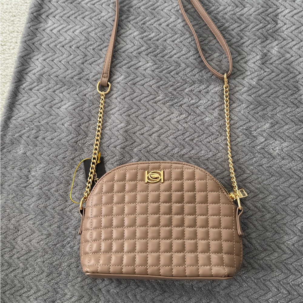 Bebe Tan and Gold Quilted Crossbody Bag